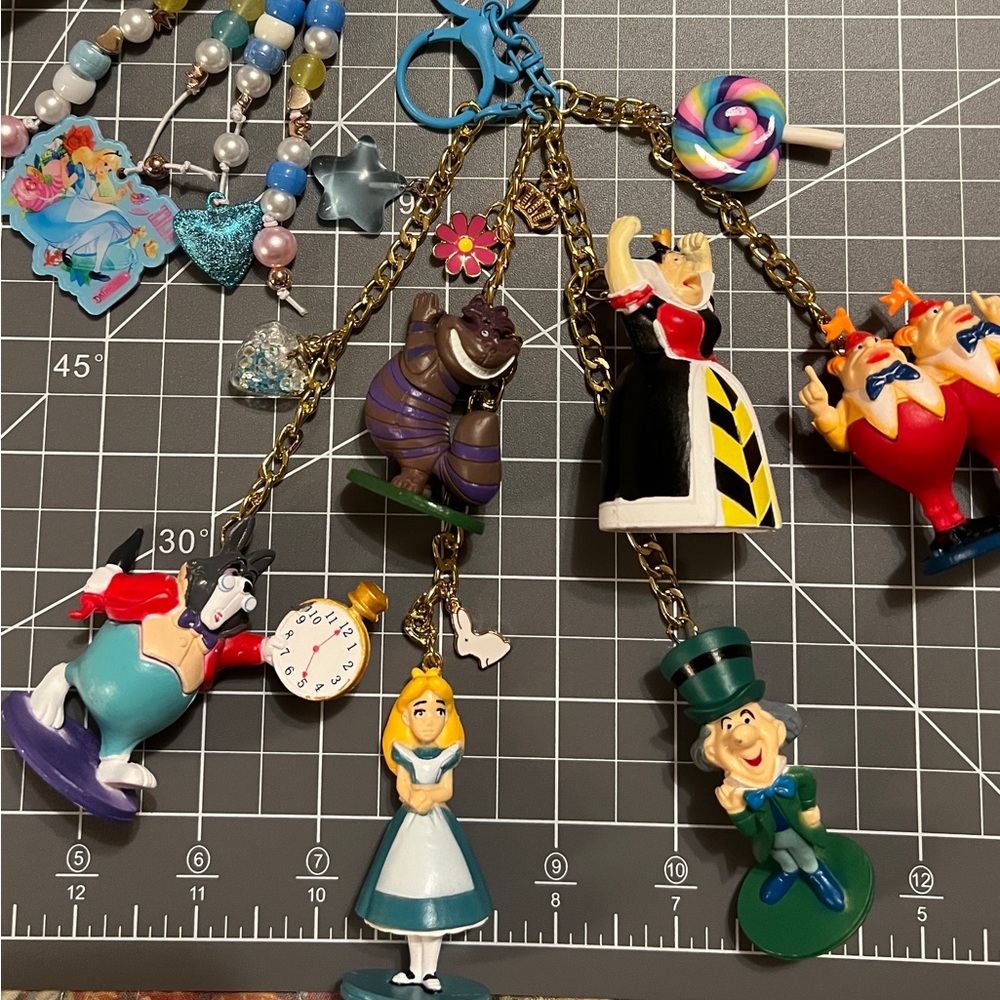 Alice in Wonderland Bag Charm Keychain Set - Multicolor